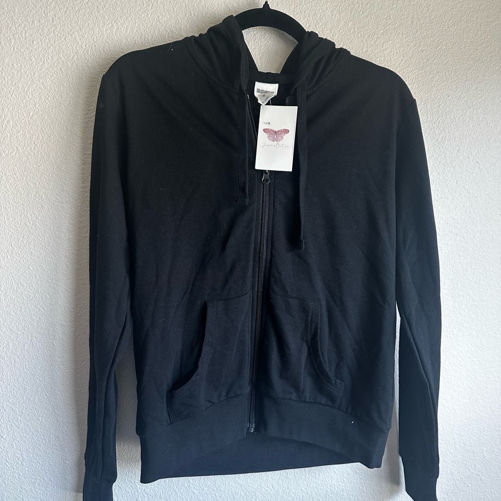 Rosio Black Relaxed Fit Full Zip Hooded Jacket